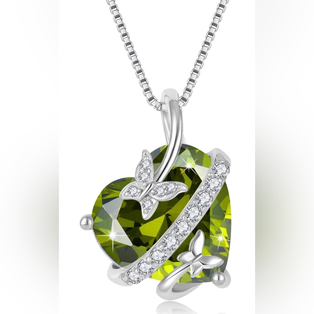 Peridot Butterfly Necklaces 925 Sterling Silver Love Heart Pendant Necklace New